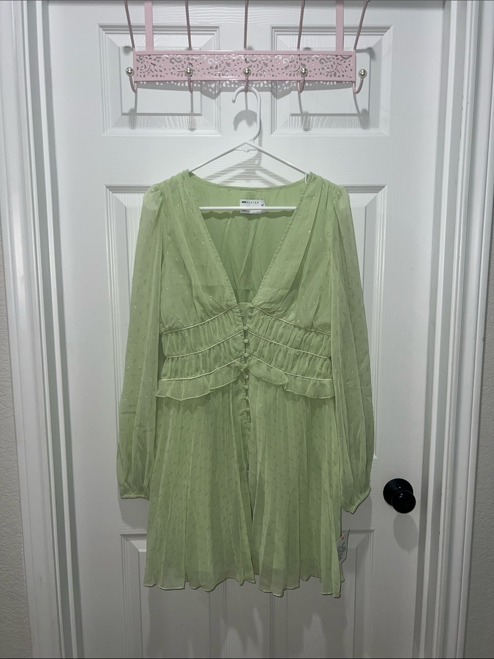 ASOS Light Green V-Neck Long Sleeve Mini Dress